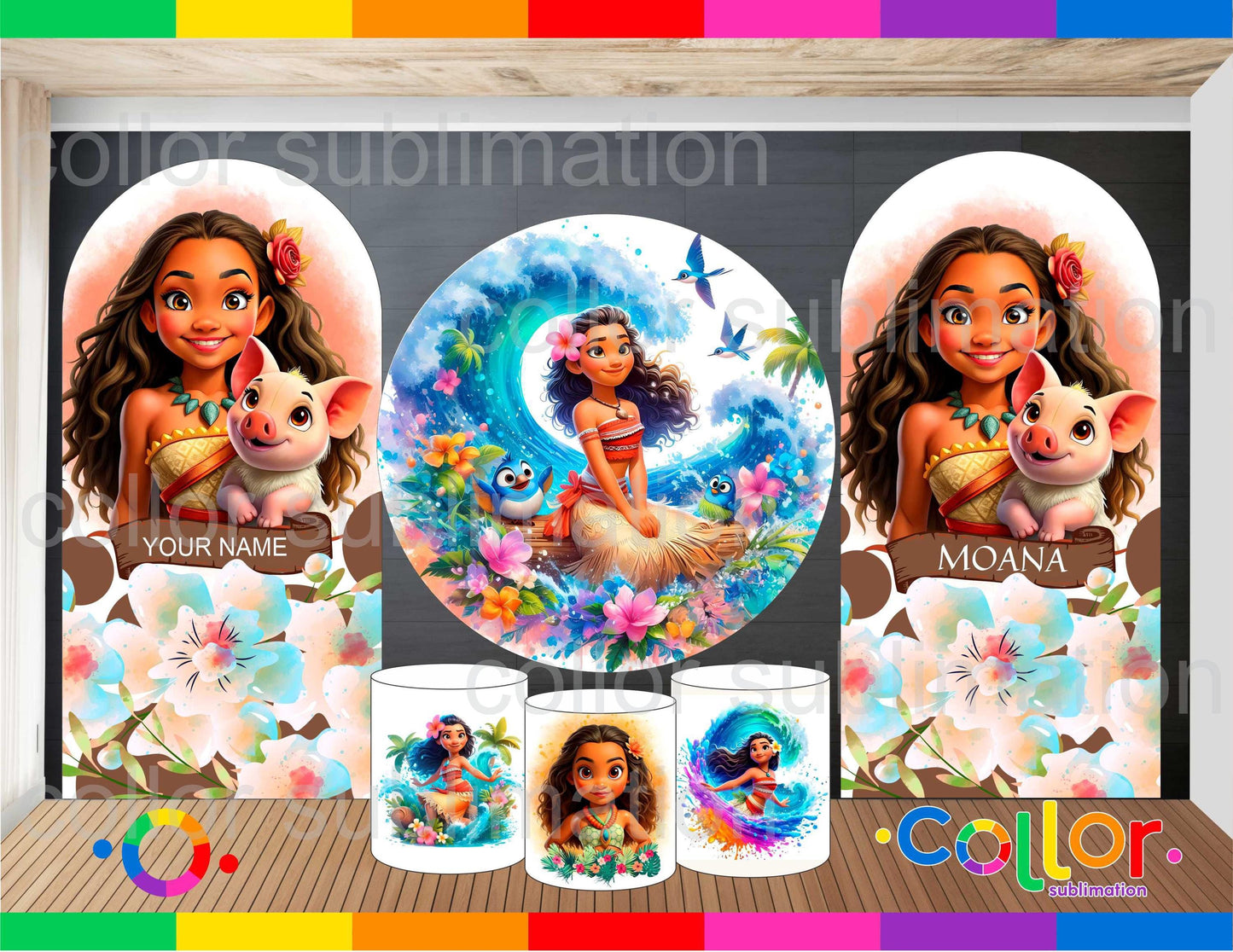 Arched Backdrop, Chiara Backdrop Party covers - watercolor moana